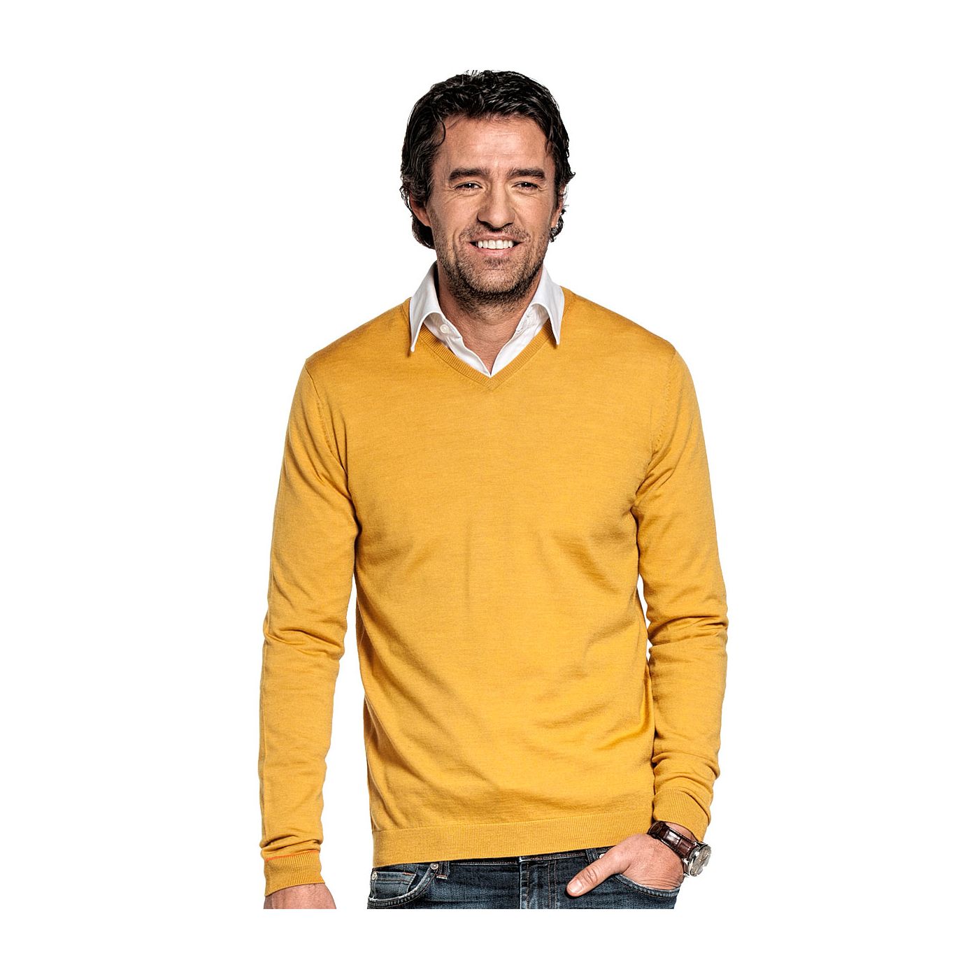 V-Neck sweater for men made of Merino wool in Yellow