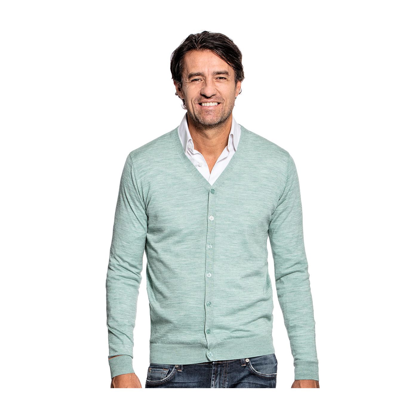 Strickjacke für Herren aus Merinowolle in Hellgrün