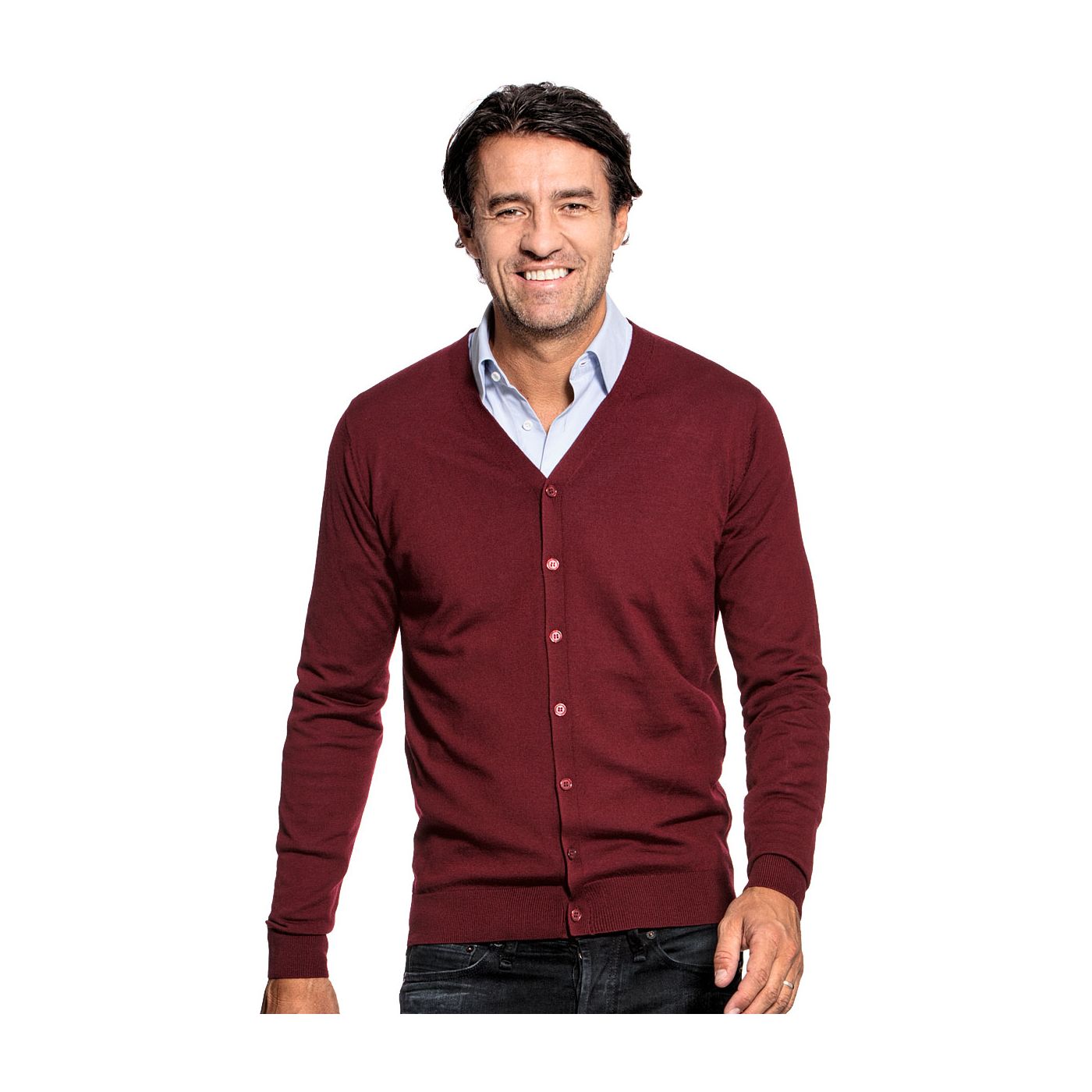 Cardigan for men made of Merino wool in Red