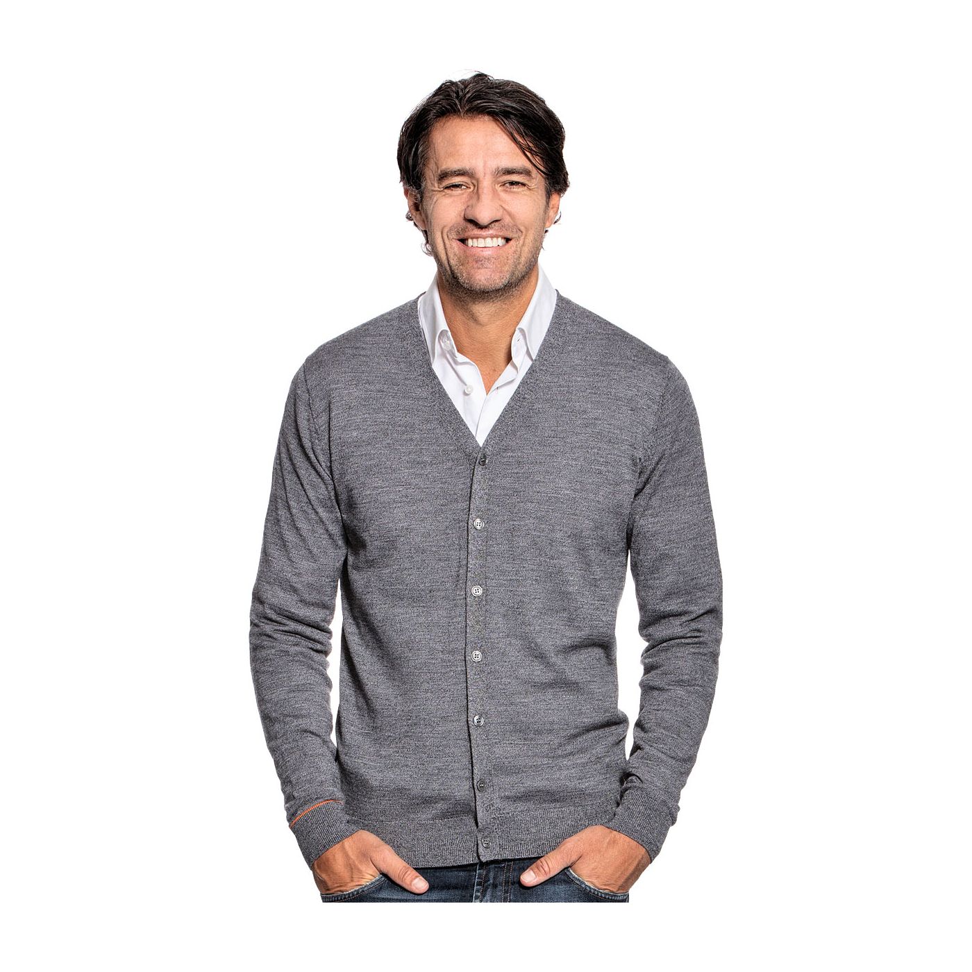Cardigan for men made of Merino wool in Dark grey