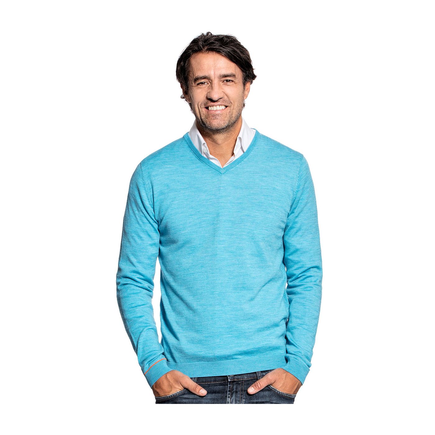 V-Neck sweater for men made of Merino wool in Bright blue