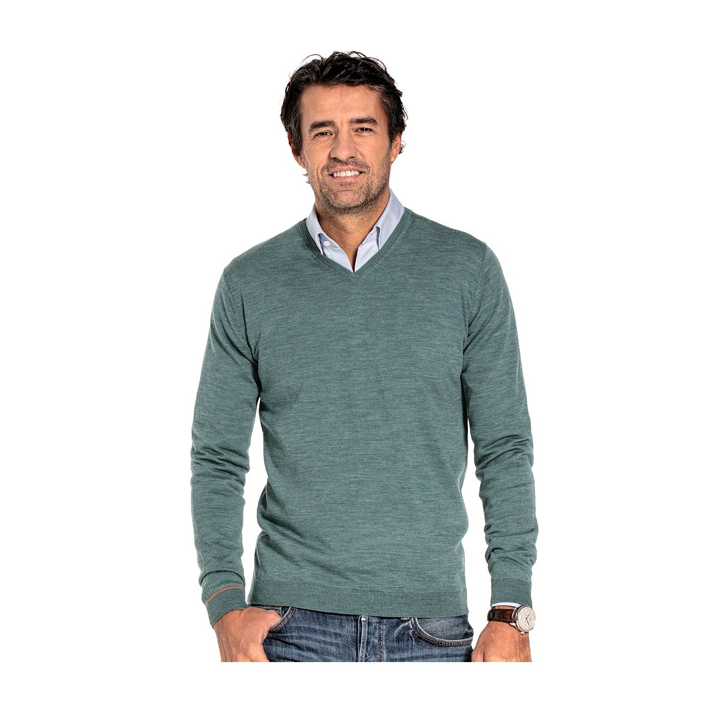V-Neck sweater for men made of Merino wool in Light green