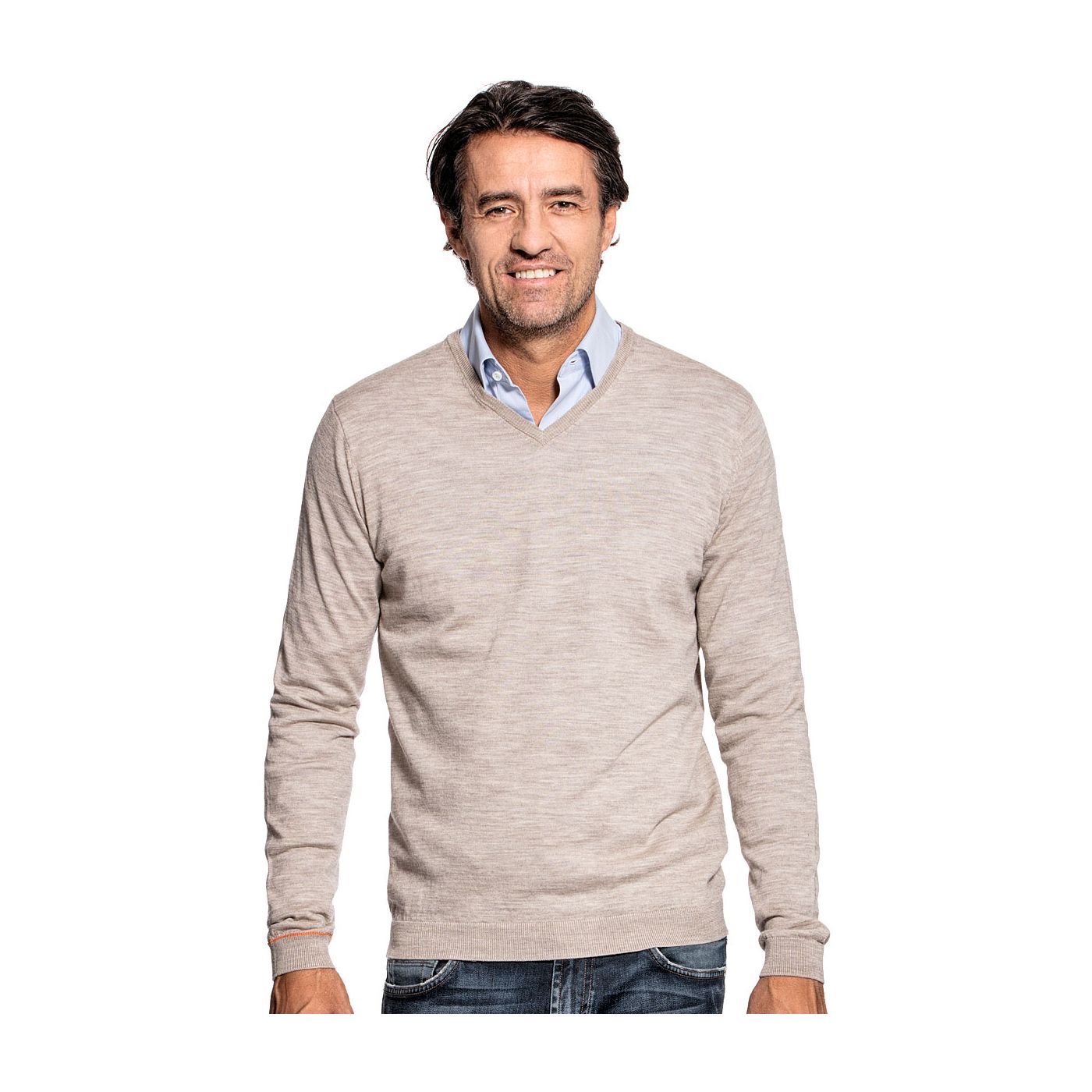 V-Neck sweater for men made of Merino wool in Beige