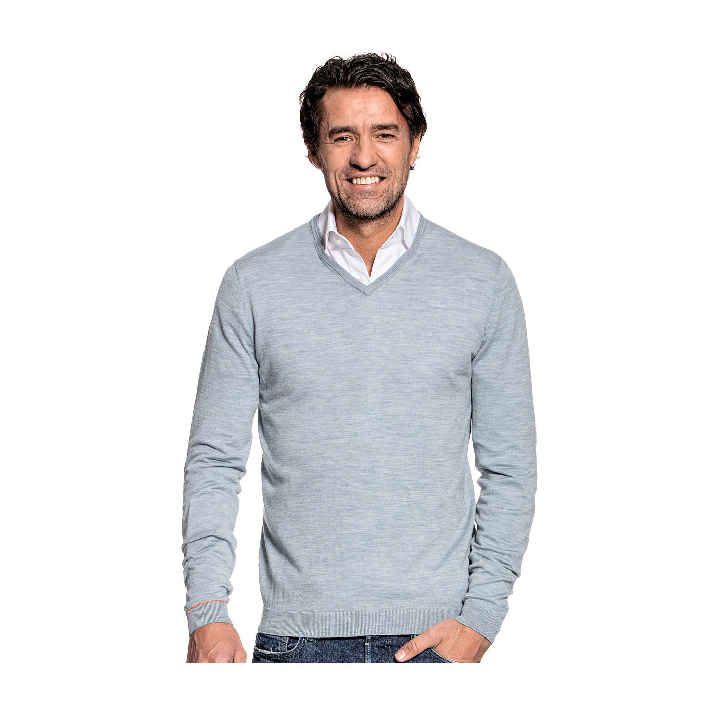 V-Neck voor mannen gemaakt van merinowol in het Lichtblauw