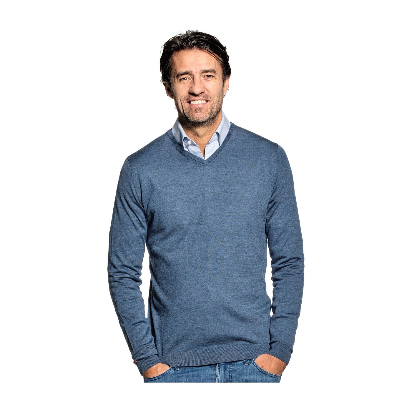 V-Neck sweater for men made of Merino wool in Blue