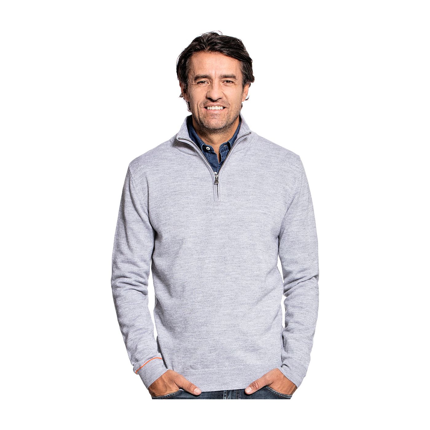 Half zip sweater for men made of Merino wool in Light grey