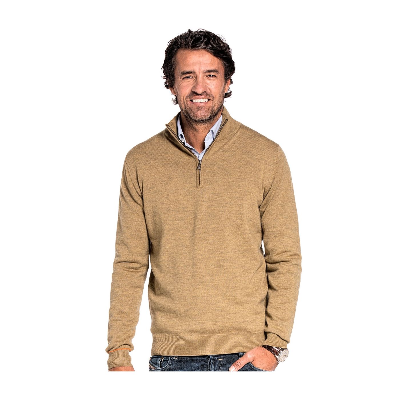 Half zip sweater for men made of Merino wool in Yellow