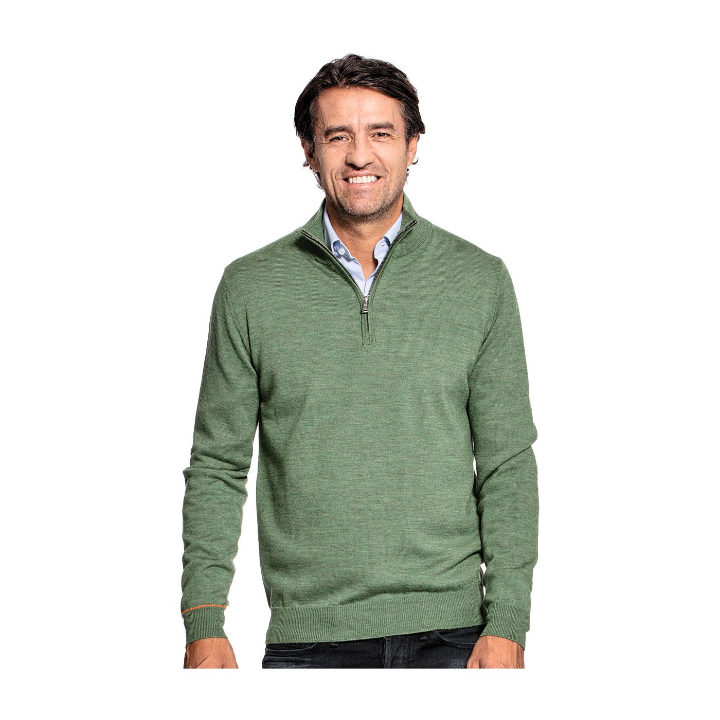 Half zip sweater for men made of Merino wool in Green