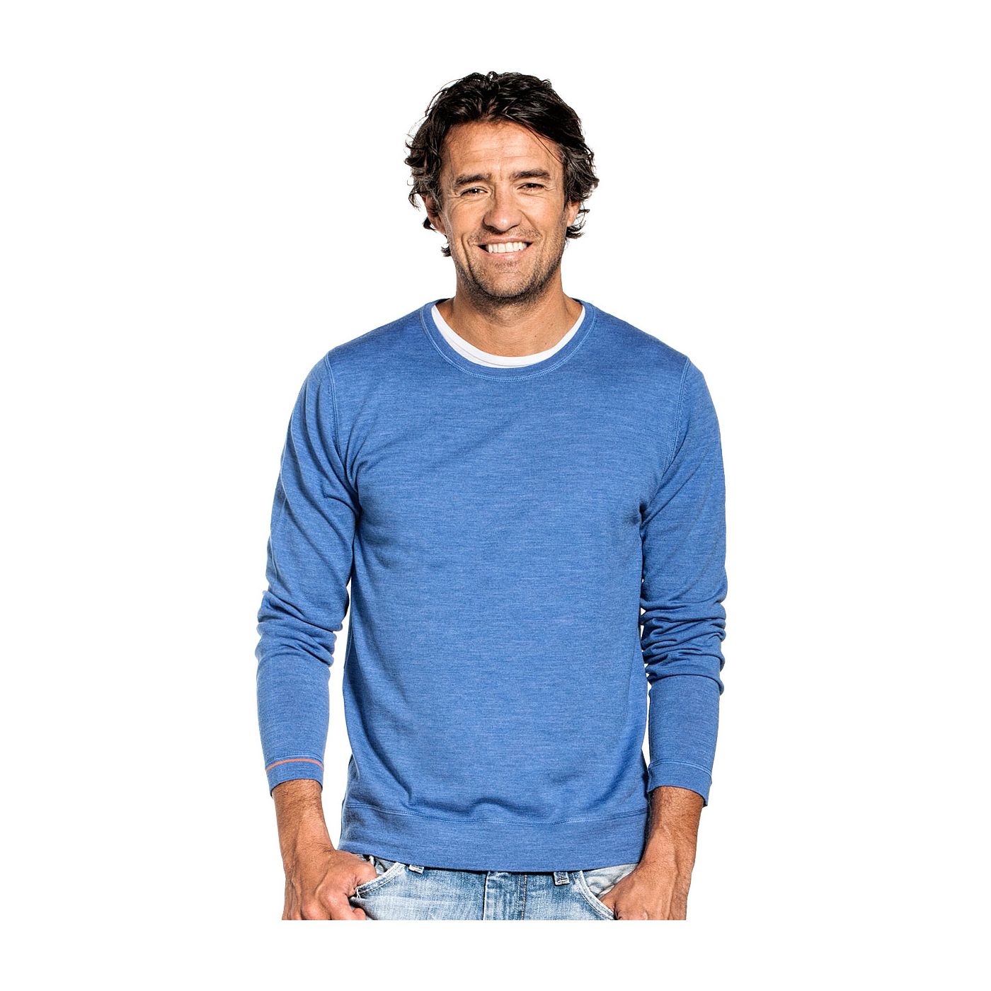 Crew neck pullover for men made of Merino wool in Bright blue
