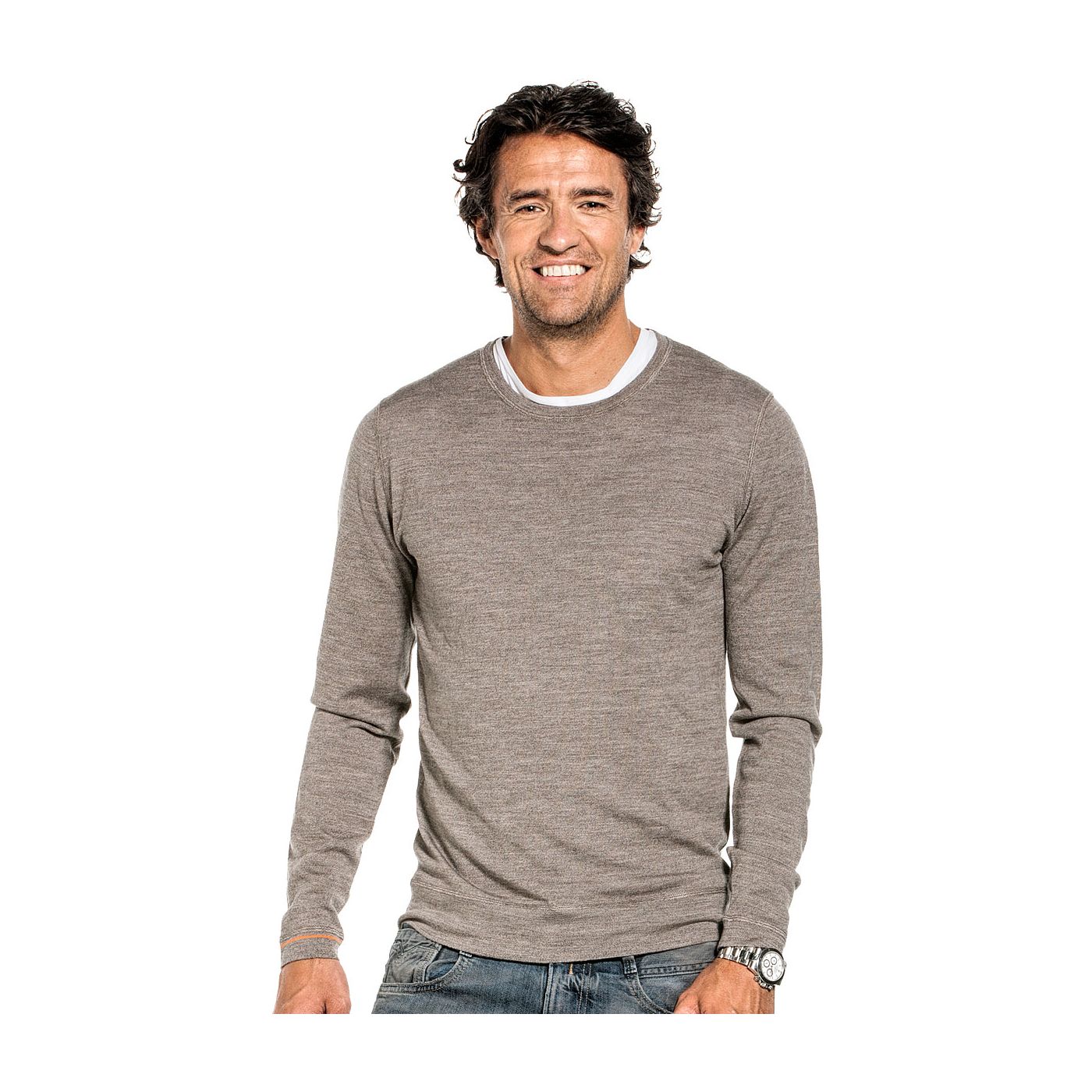 Crew neck pullover for men made of Merino wool in Brown