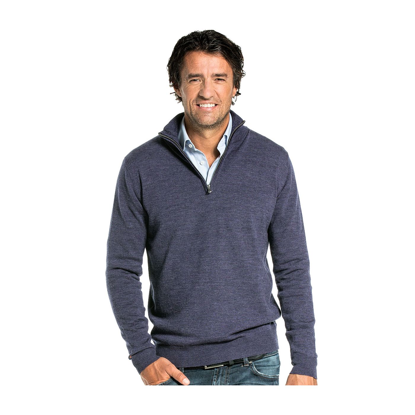 Half zip sweater for men made of Merino wool in Purple