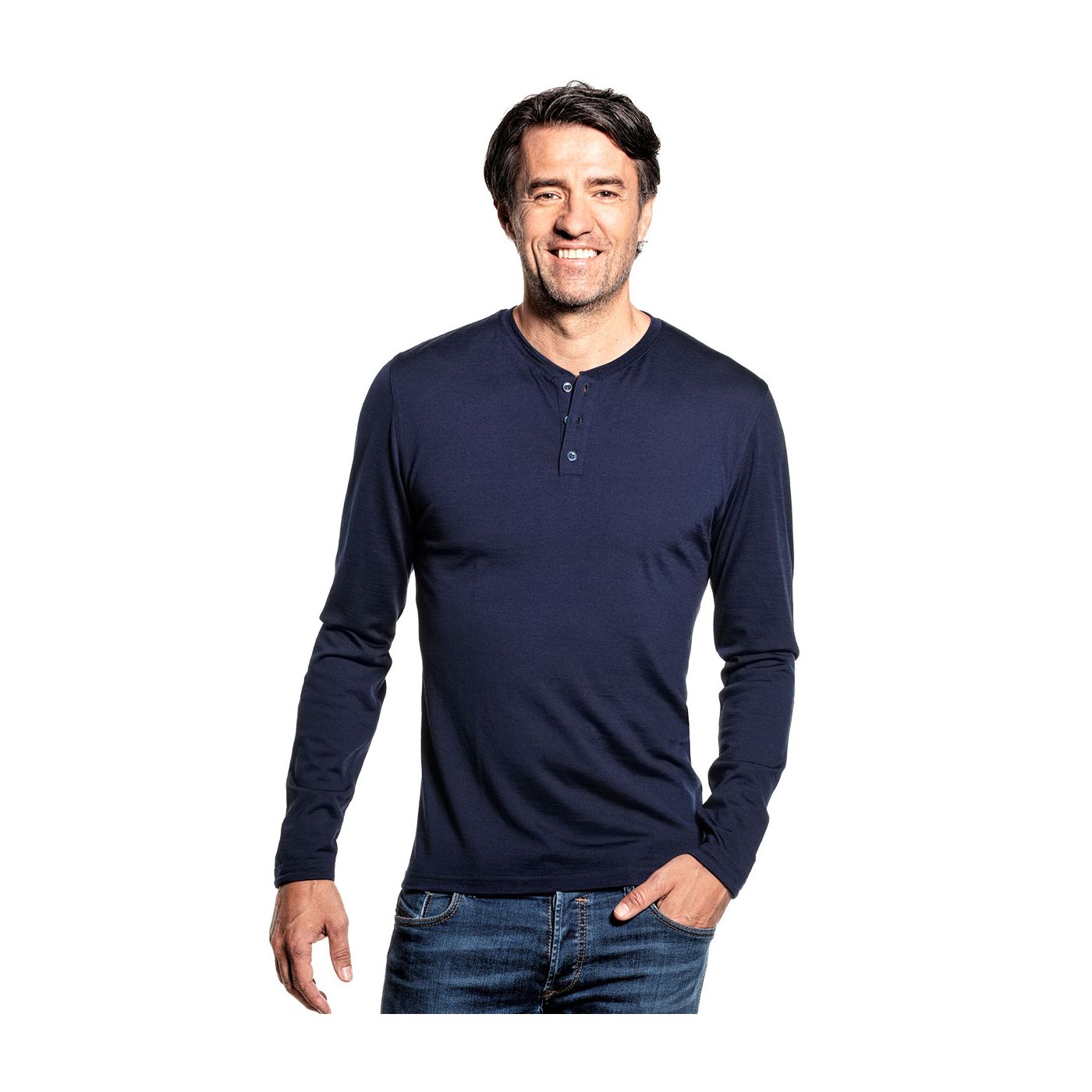 Navy blue henley best sale shirt