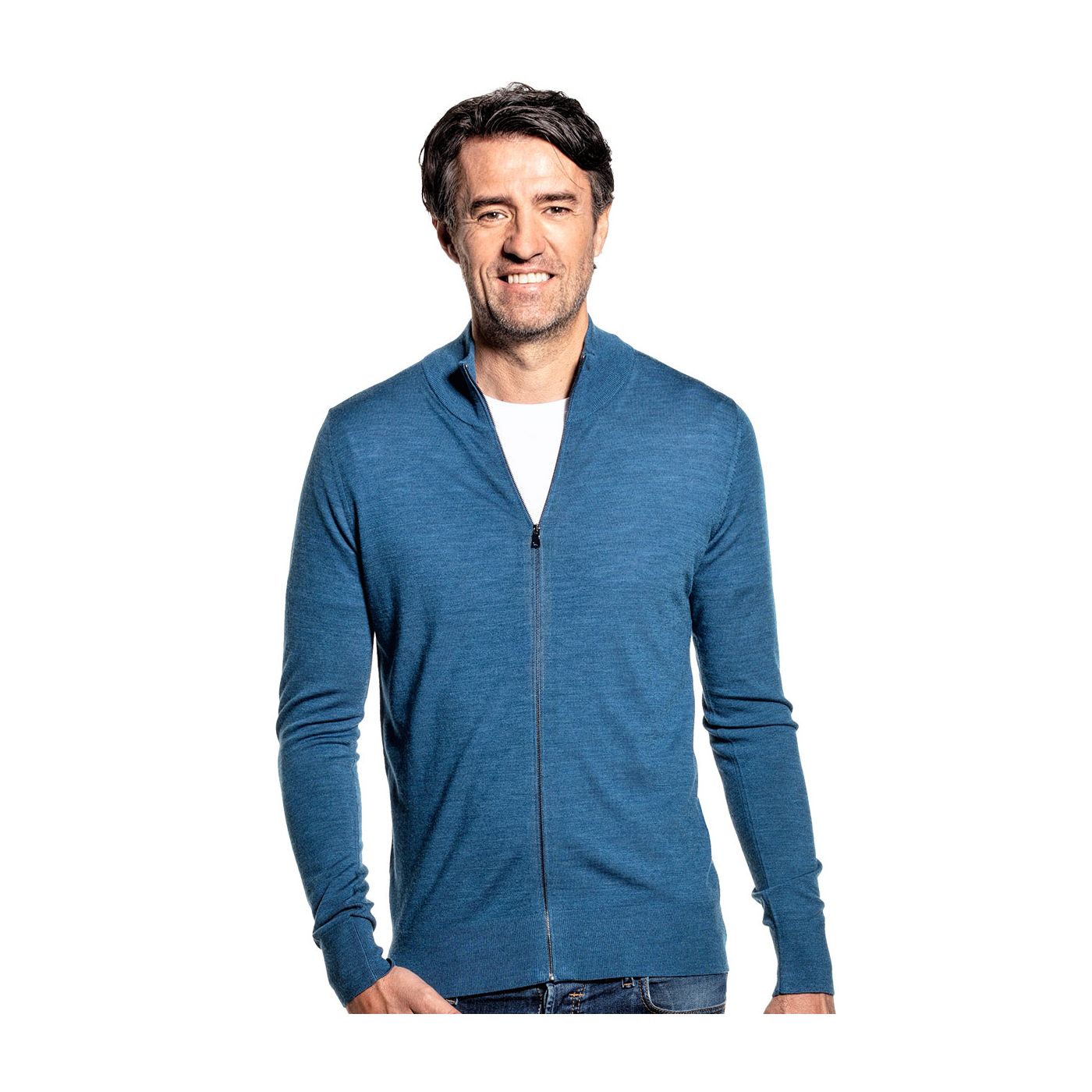Dun vest voor mannen gemaakt van merinowol in het Blauw