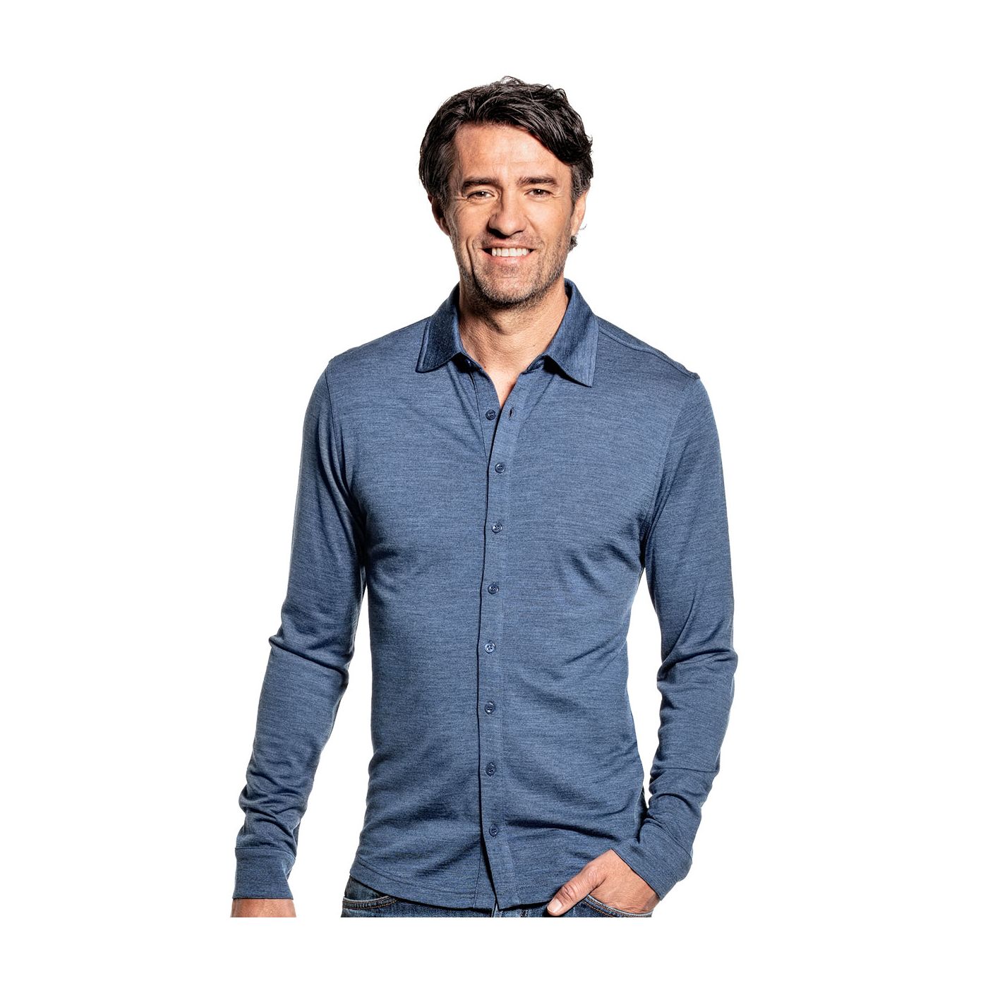 Shirt Button Up voor mannen gemaakt van merinowol in het Blauwgrijs