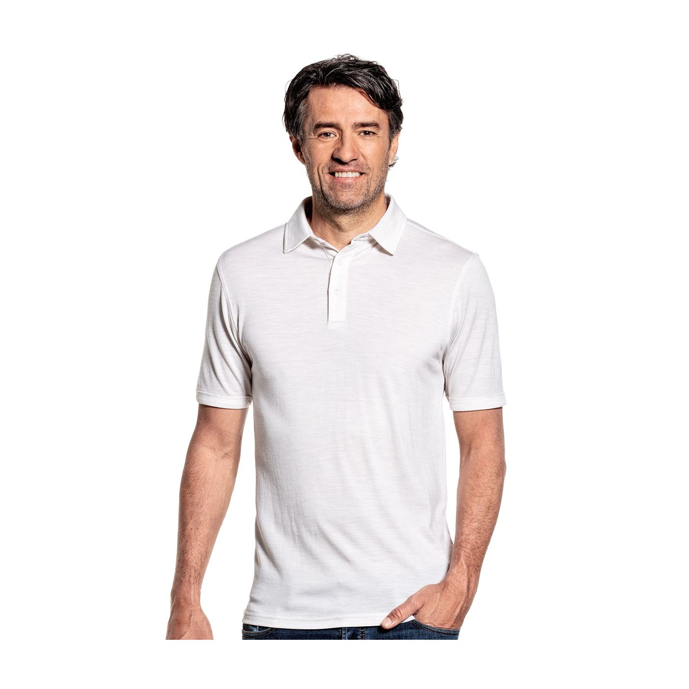 Poloshirt voor mannen gemaakt van merinowol in het Wit