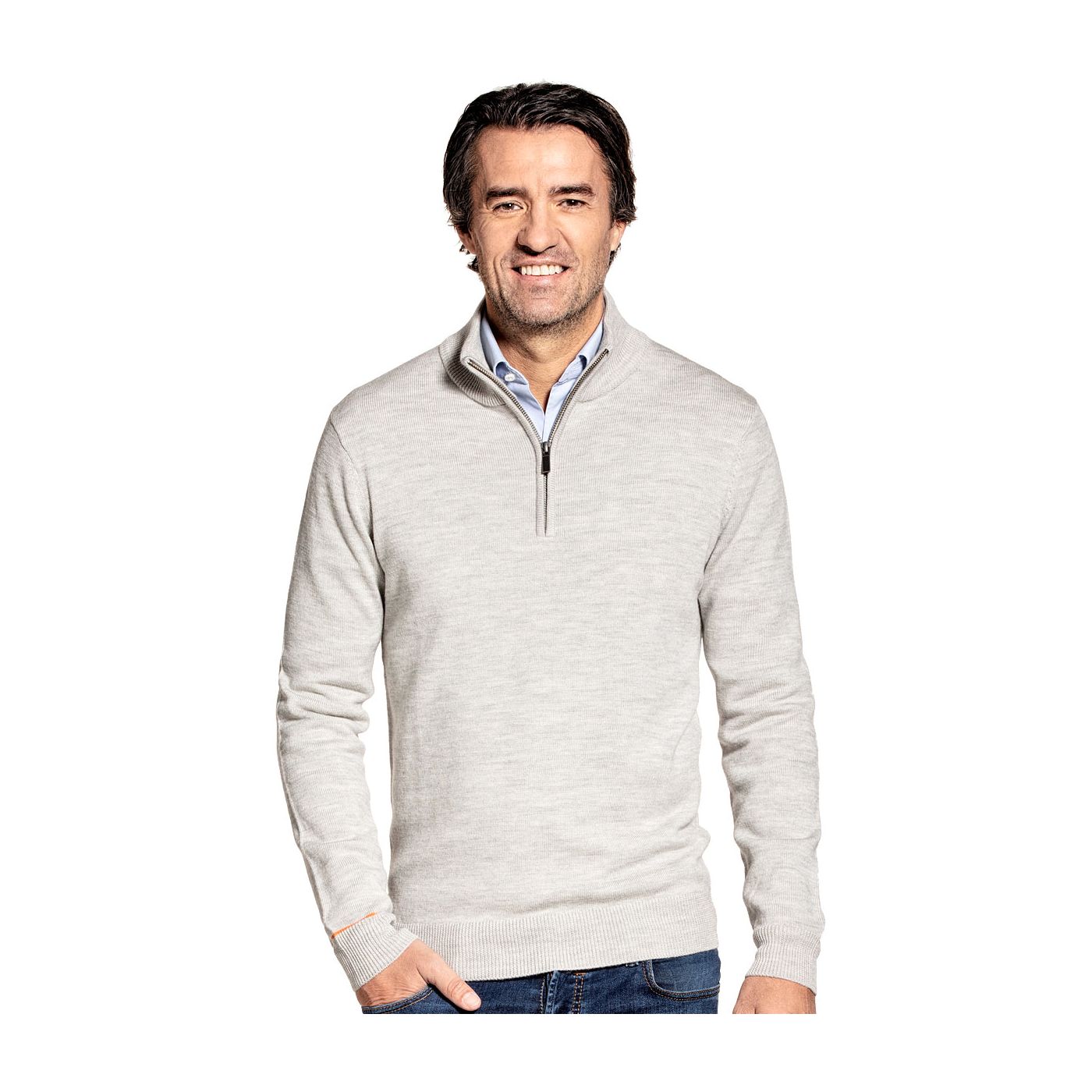Yak wool half zip sweater for men made of Merino wool in Light grey