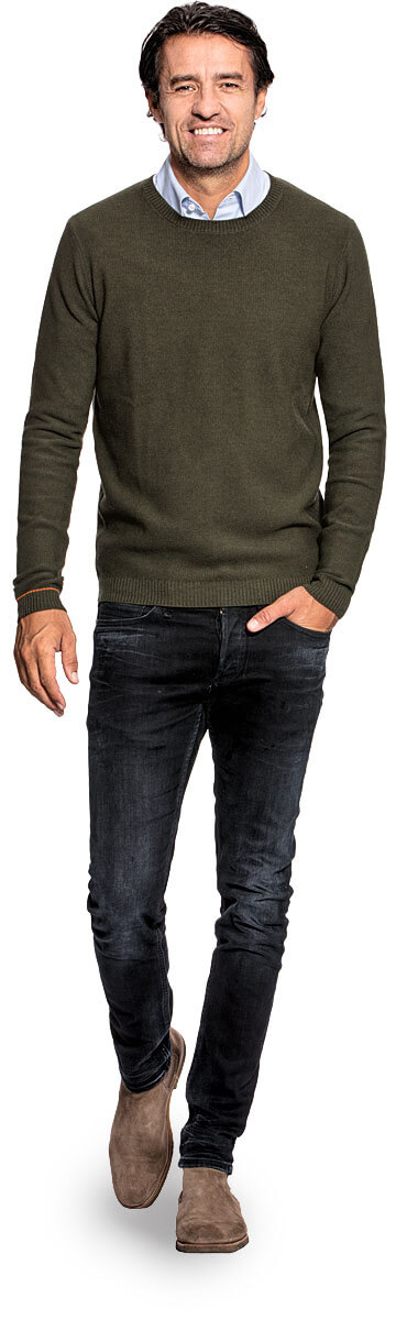 Honeycomb knit sweater for men made of Merino wool in Green