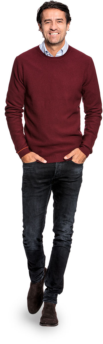 Honeycomb knit sweater for men made of Merino wool in Red