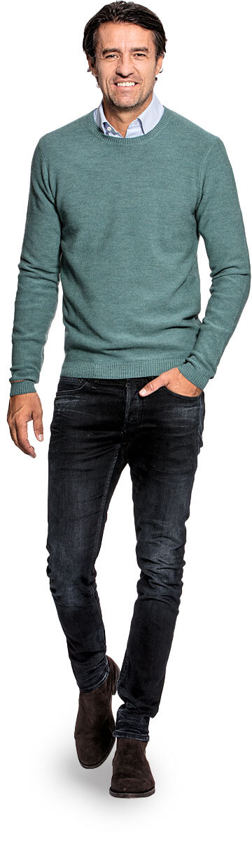 Honeycomb knit sweater for men made of Merino wool in Light green