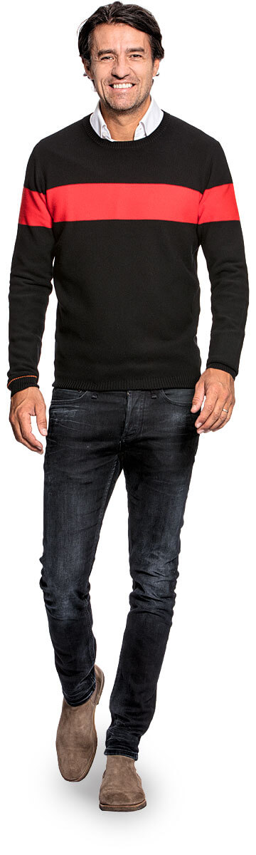 Honeycomb knit sweater for men made of Merino wool in Black