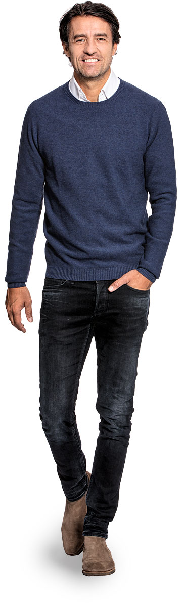 Honeycomb knit sweater for men made of Merino wool in Blue