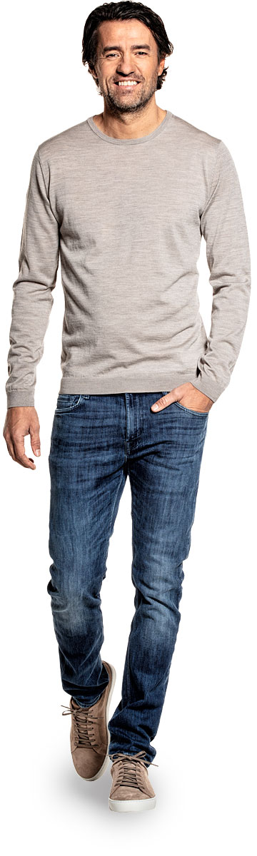 Crew neck sweater for men made of Merino wool in Beige