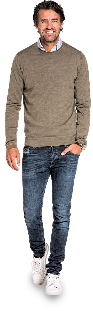 Crew neck pullover for men made of Merino wool in Green