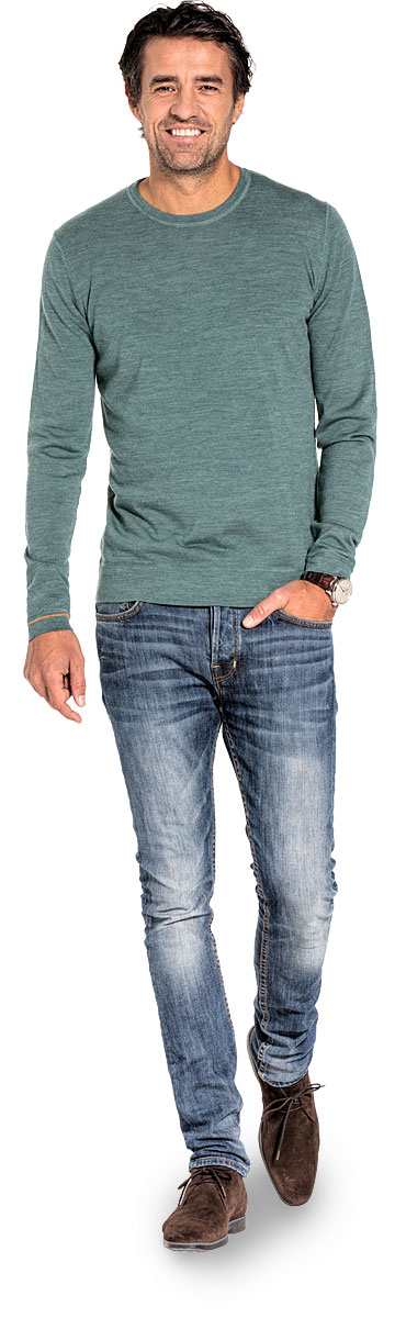 Crew neck pullover for men made of Merino wool in Light green