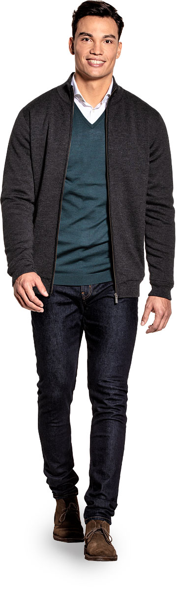 Extra long jacket for men made of Merino wool in Dark grey