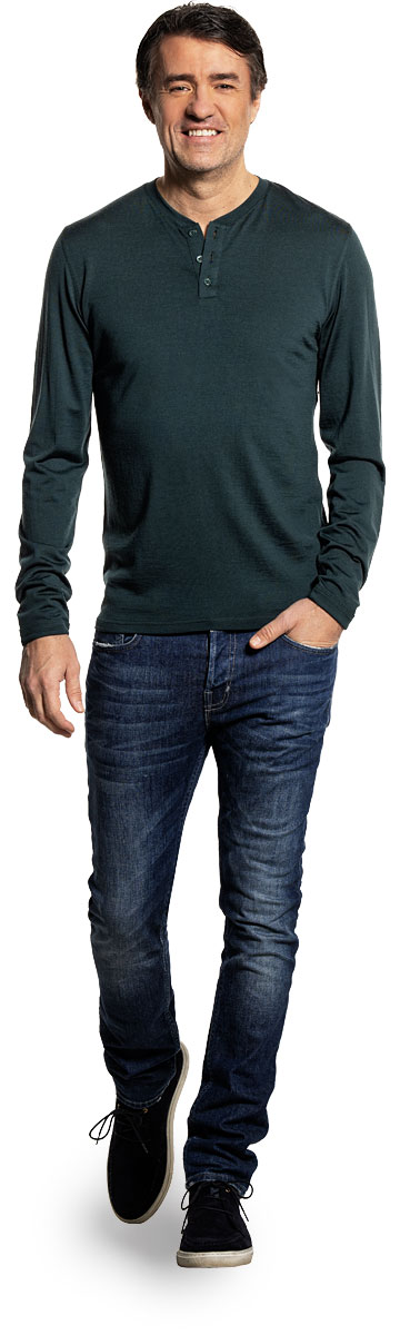 Shirt Henley Long Sleeve Dark Green