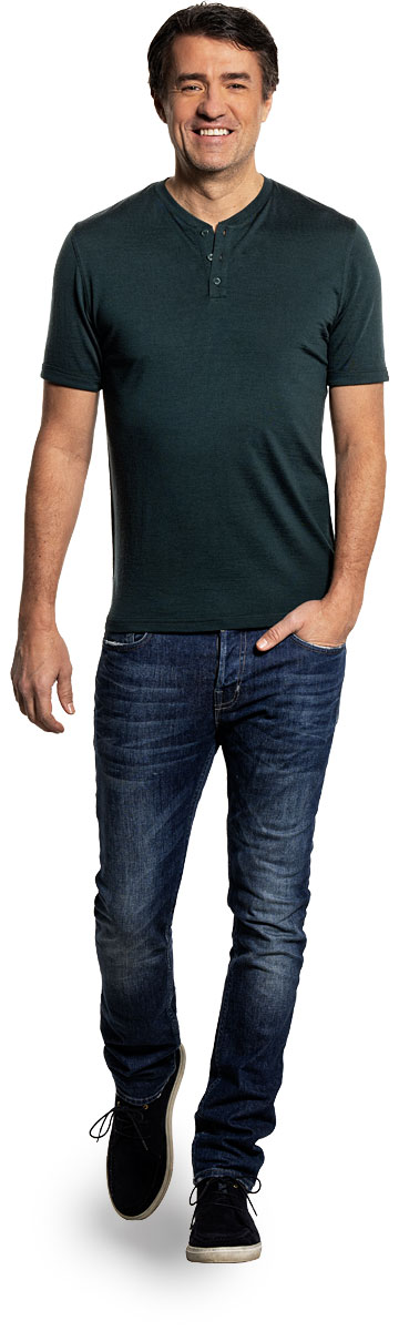 Shirt Henley Short Sleeve Dark Green