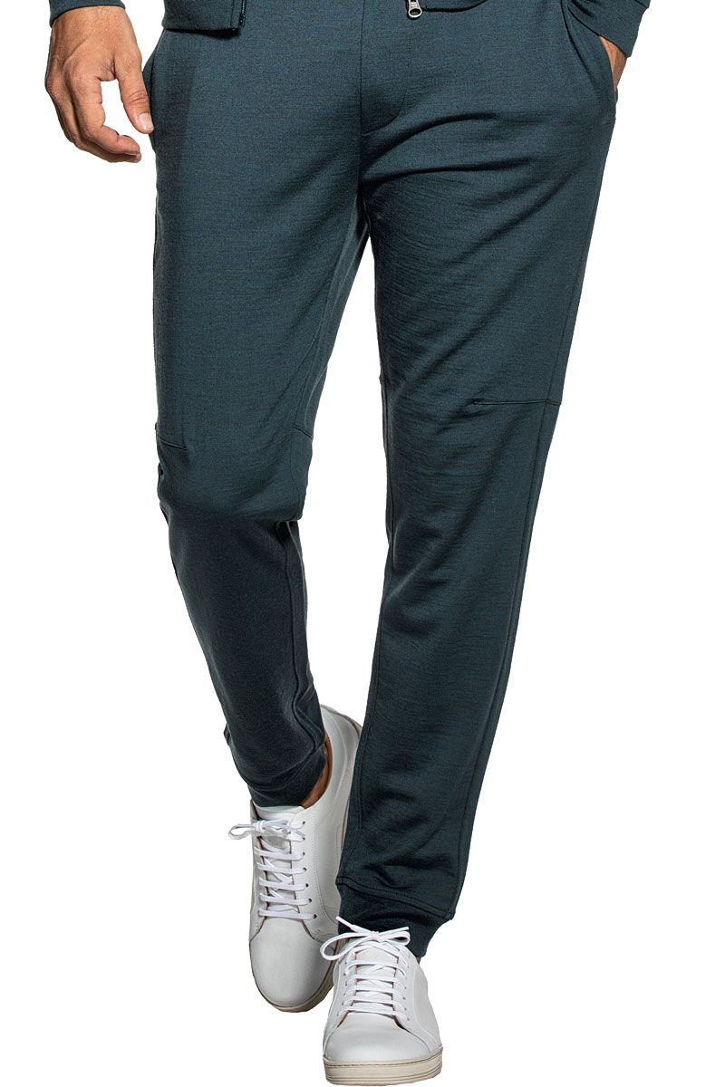 Sweatpants voor heren in het blauwgroen gemaakt van merinowol