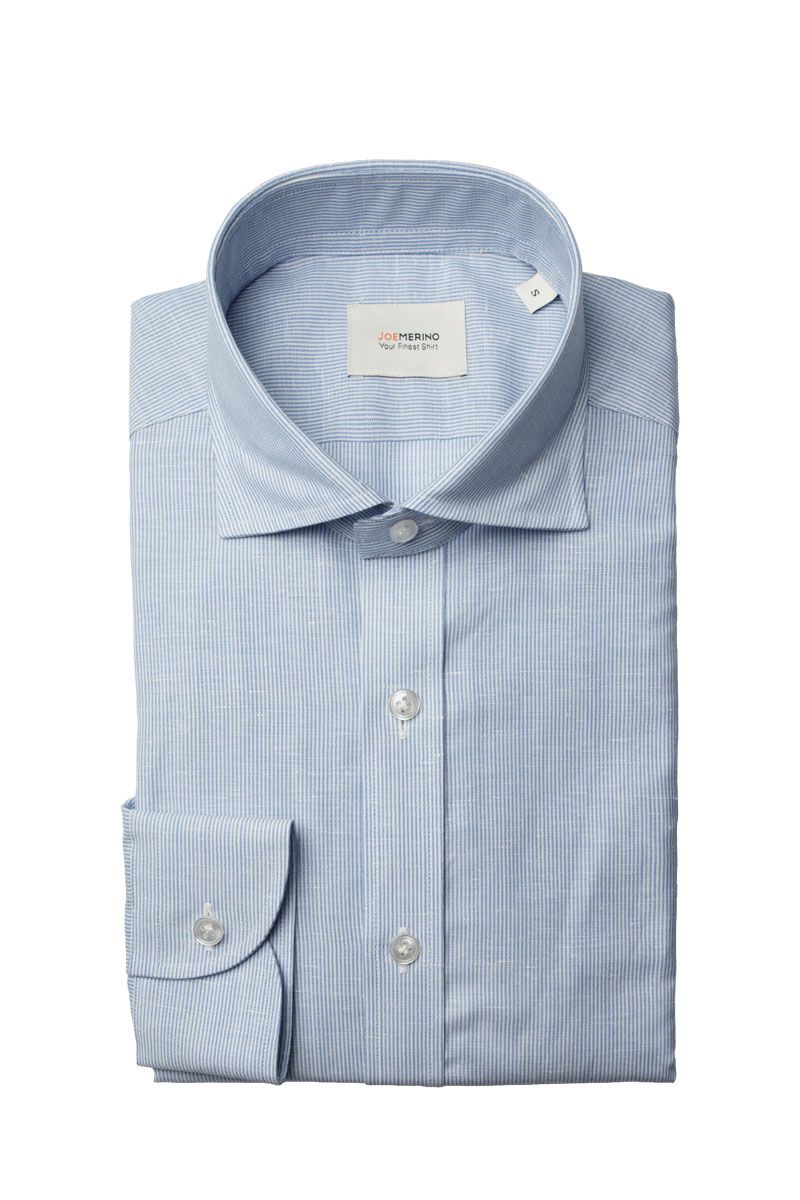 Linen Wool Woven Shirt Stripe Light Blue