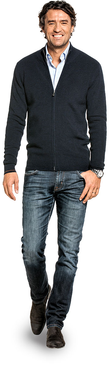 Ribbed cardigan for men made of Merino wool in Dark blue