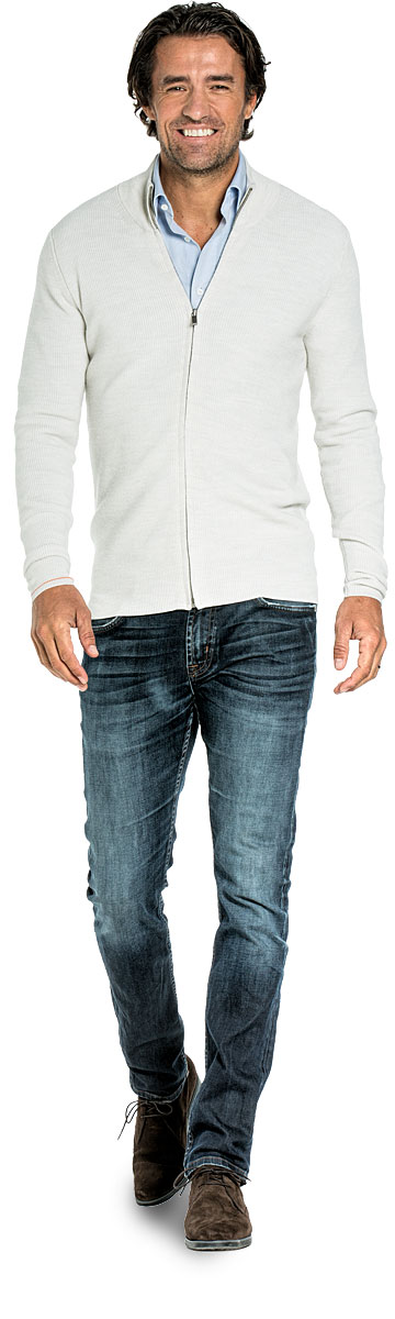 Ribbed cardigan for men made of Merino wool in White
