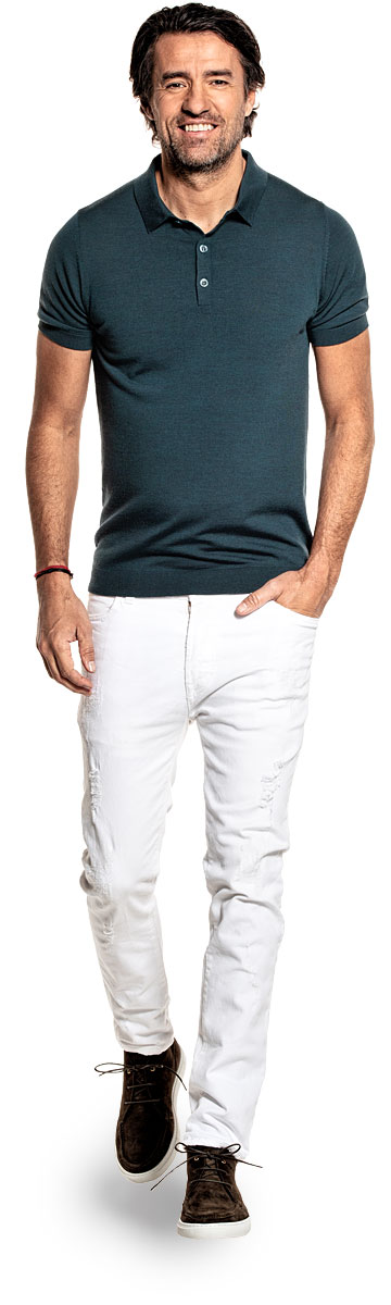 Riva Buttons Short Sleeve voor mannen gemaakt van merinowol in het Blauwgroen