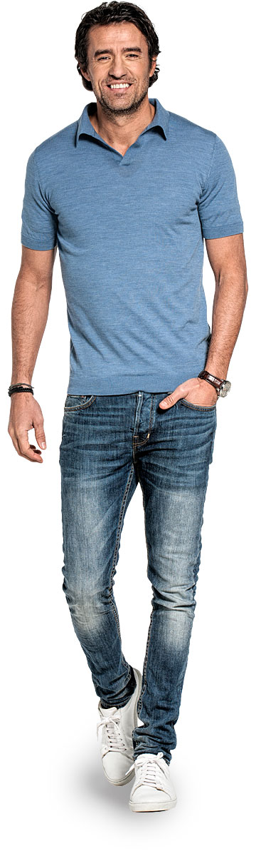 Riva Short Sleeve voor mannen gemaakt van merinowol in het Lichtblauw