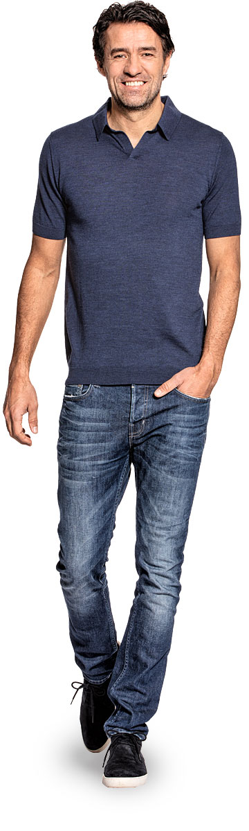 Riva Short Sleeve voor mannen gemaakt van merinowol in het Blauw
