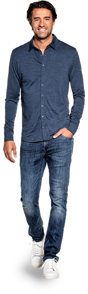 Shirt Button Up voor mannen gemaakt van merinowol in het Blauw