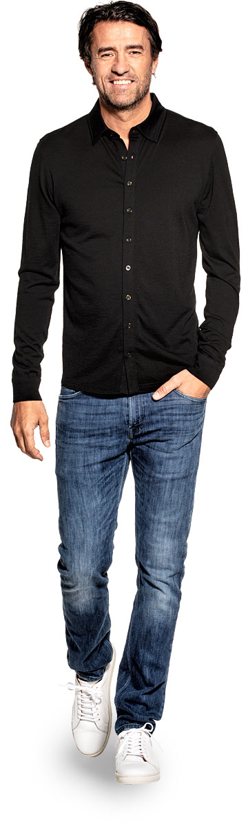 Shirt Button Up voor mannen gemaakt van merinowol in het Zwart