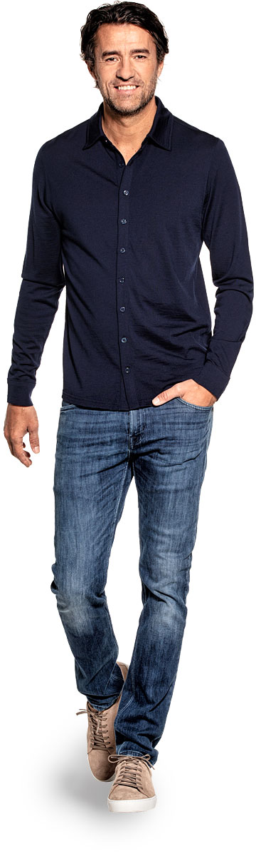 Dress shirt for men made of Merino wool in Dark blue