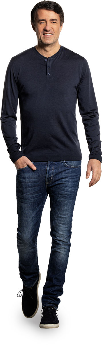 Shirt Henley Long Sleeve Blue Grey