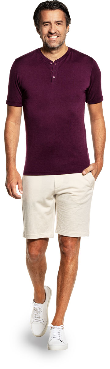 Shirt Henley Short Sleeve Red Cabbage