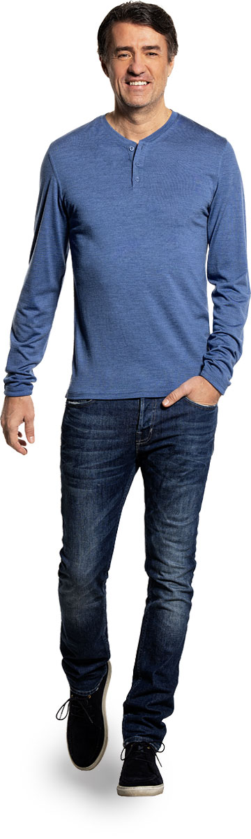 Shirt Henley Long Sleeve Yacht Blue