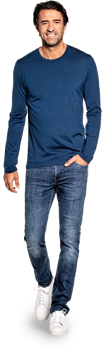 Lange mouwen shirt voor mannen gemaakt van merinowol in het Helderblauw