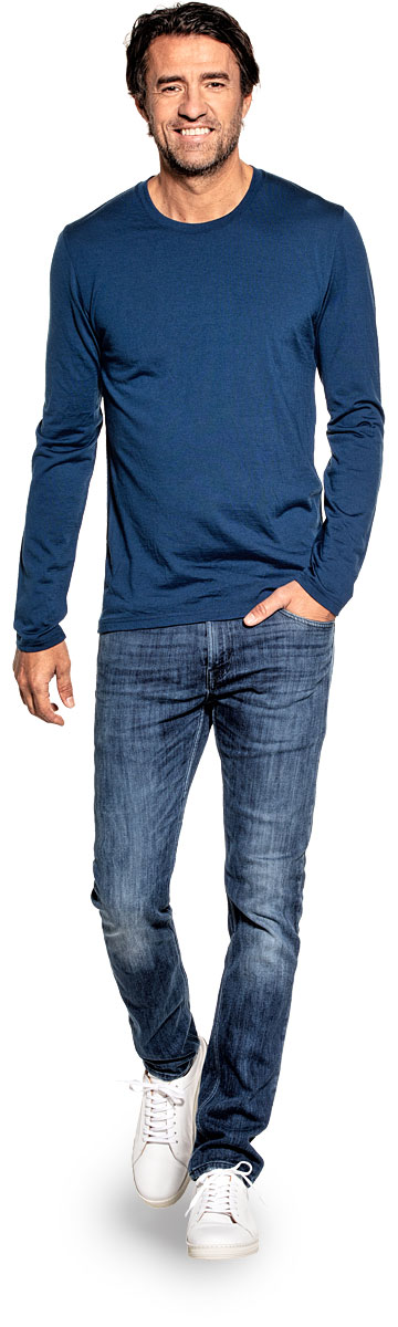 Shirt Long Sleeve voor mannen gemaakt van merinowol in het Helderblauw