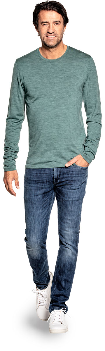 Shirt Long Sleeve voor mannen gemaakt van merinowol in het Lichtgroen