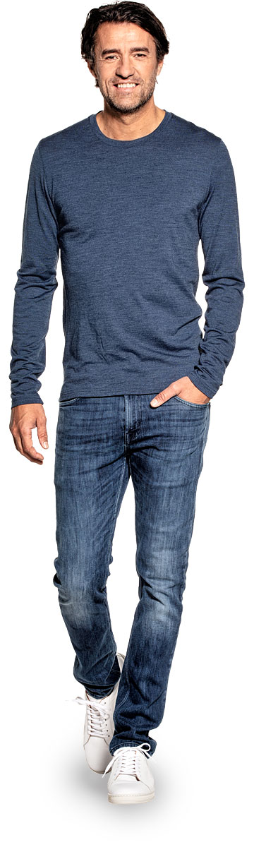 Shirt Long Sleeve voor mannen gemaakt van merinowol in het Blauw
