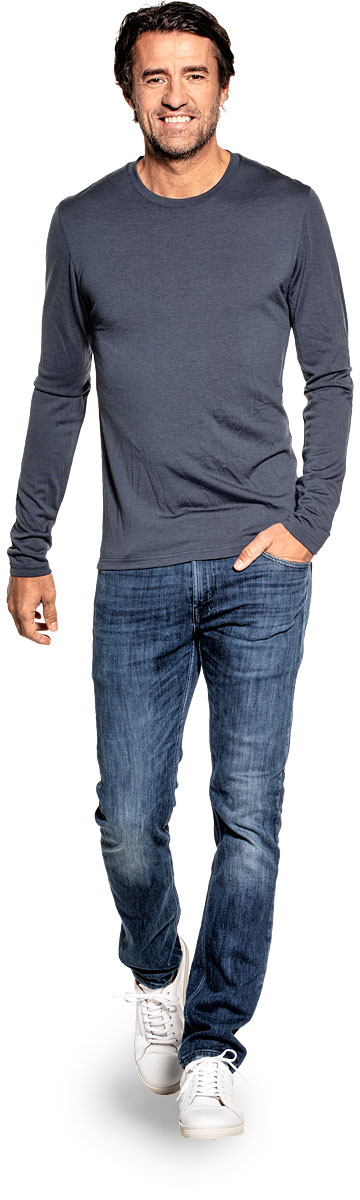 Shirt Long Sleeve voor mannen gemaakt van merinowol in het Grijsblauw