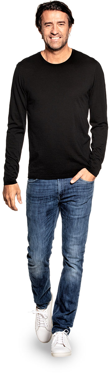 Shirt Long Sleeve voor mannen gemaakt van merinowol in het Zwart
